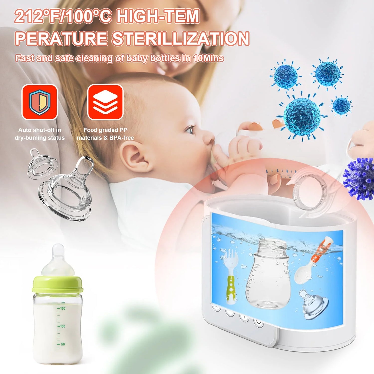 9-in-1 Double Bottle Milk Warmer with Timer and LCD Display