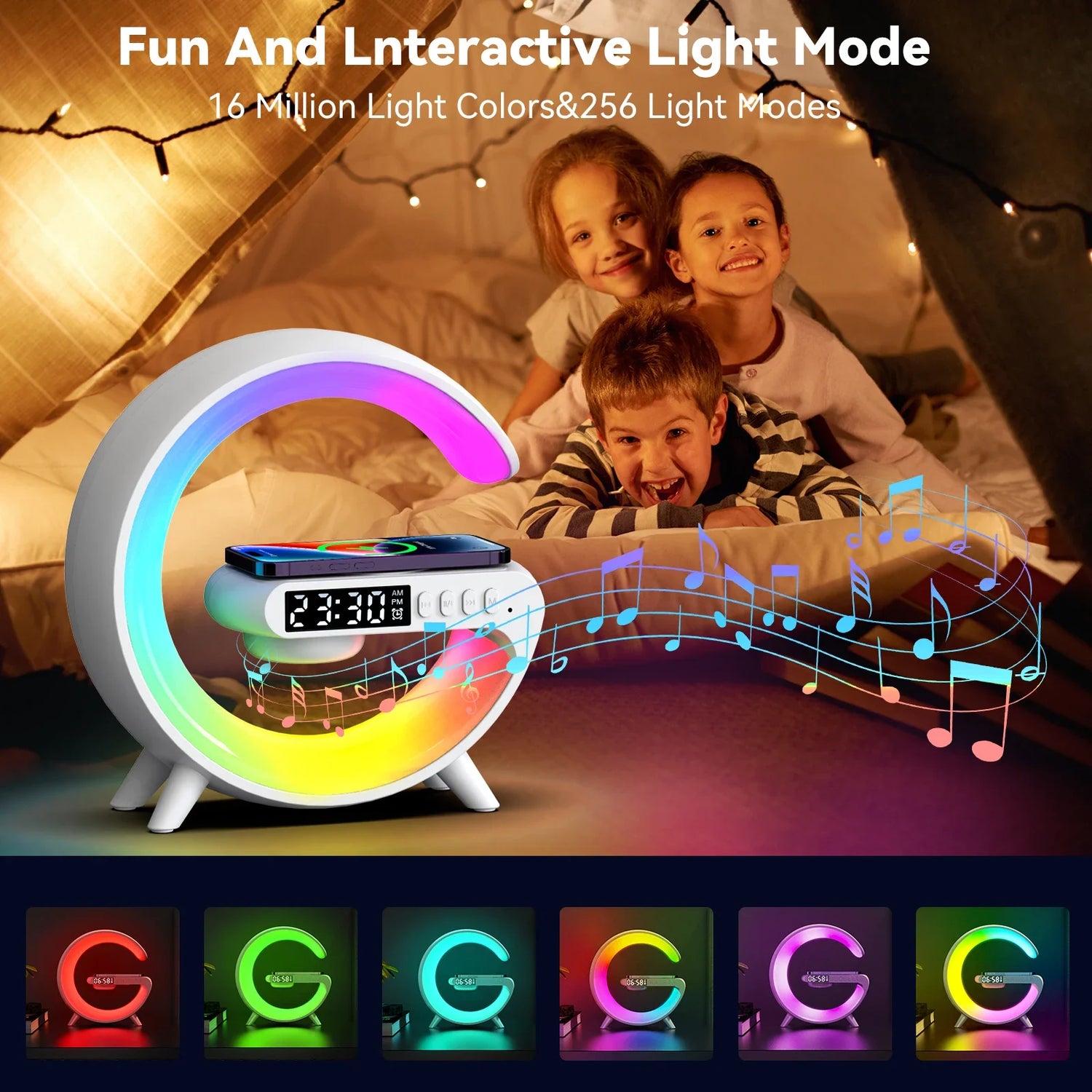 RGB Night Light Wireless Charger Stand Handsfree Alarm Cock TF Bluetooth Speaker 15W Fast Charging Station for Iphone Samsung