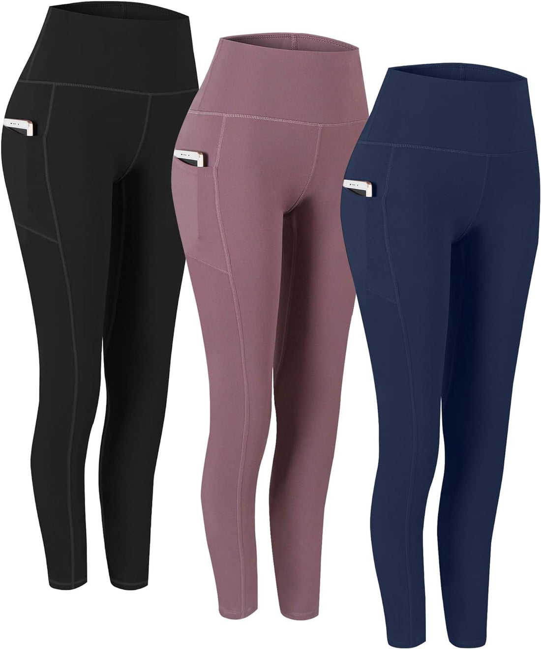 High Waist Yoga Pants with Pockets and Tummy Control - Set of 2