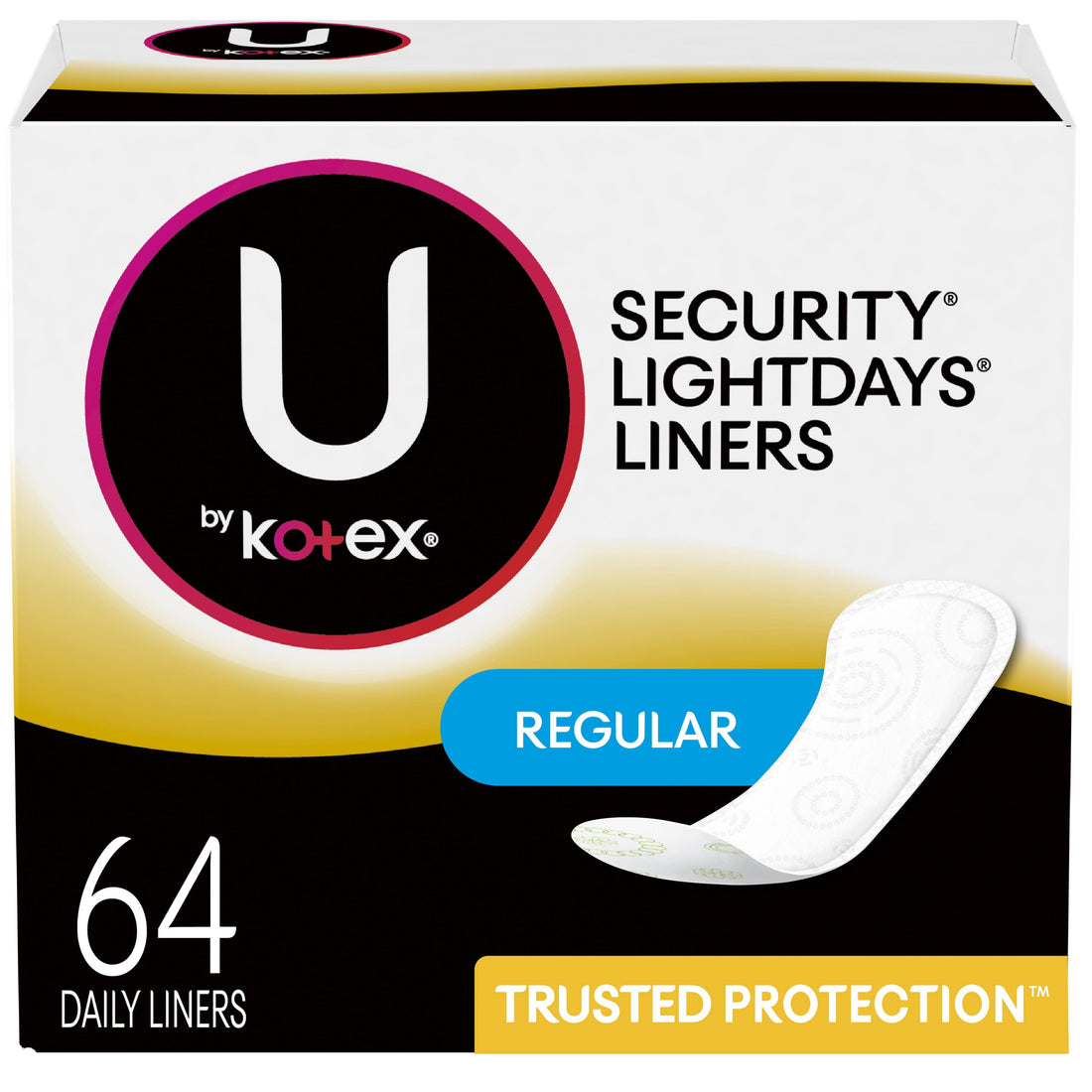 U by  Clean &amp; Secure Panty Liners, Light Absorbency, Regular Length, 64 Count